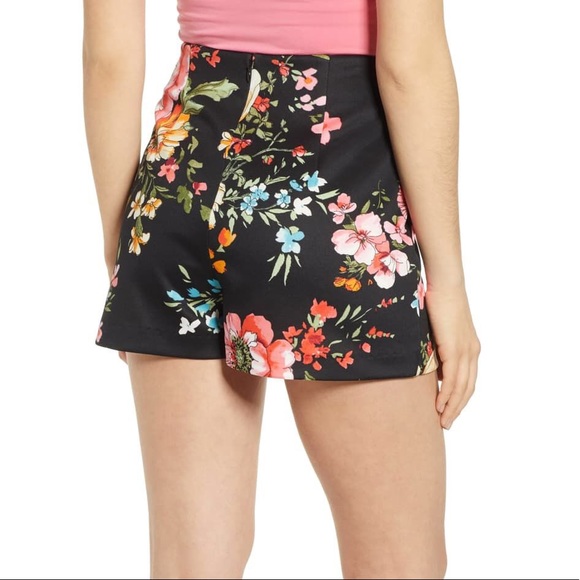 LEITH Black Floral Printed Retro Pin Up High Waisted Shorts Size XXS - Picture 5 of 9